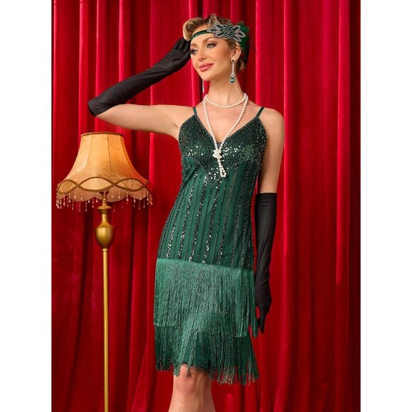 Women's 1920s Flapper Dress Sequin Fringe Roaring 20s Elegant Party - Picture 2 of 6